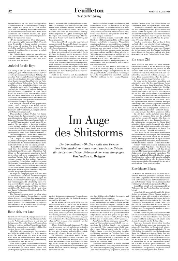 NZZ-Artikel zu Oh Boy, Printausgabe
